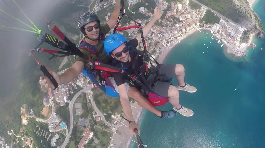 Aerial view of the Budva Riviera during a tandem paragliding flight